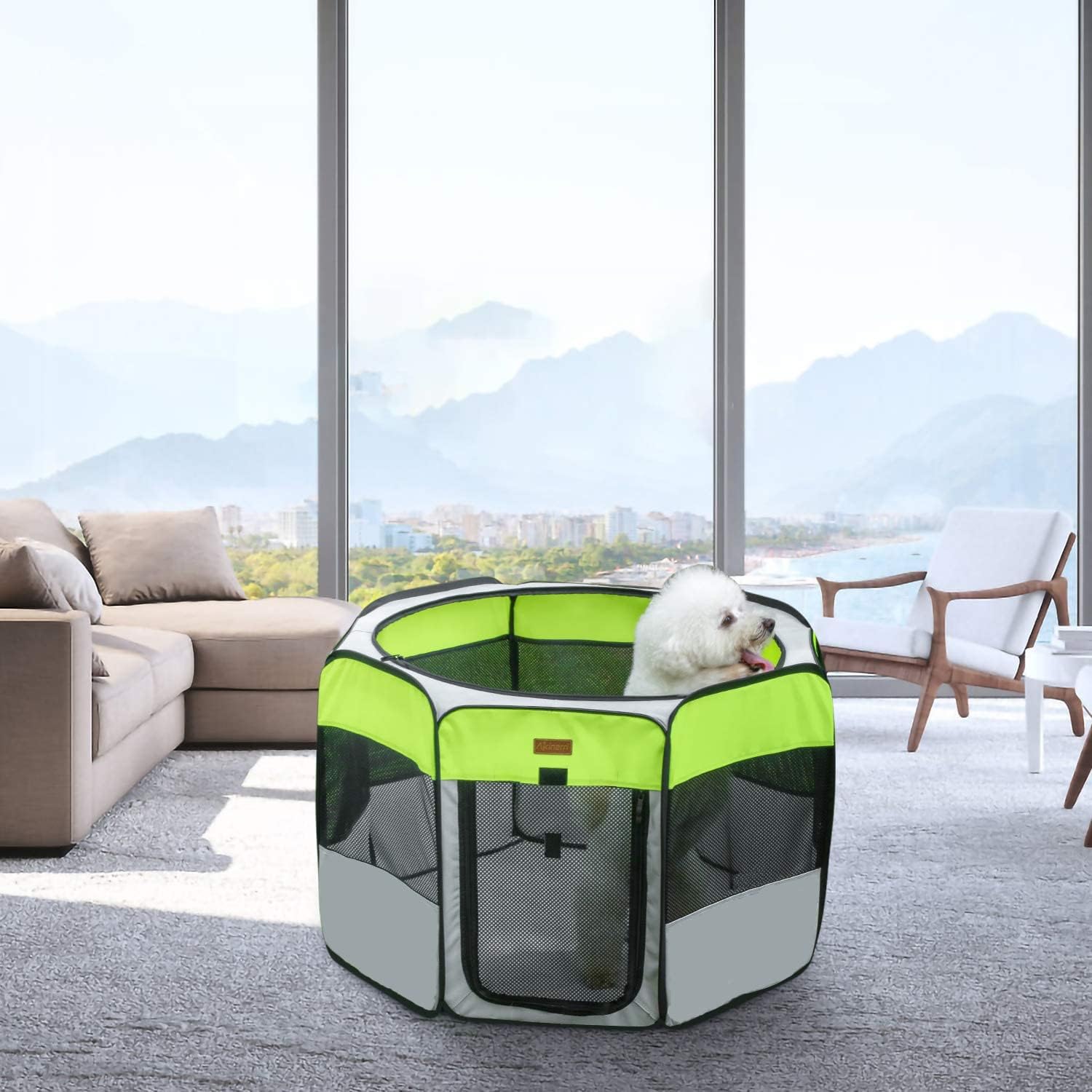 Akinerri travel carry bag simplifies transporting the playpen on trips.
