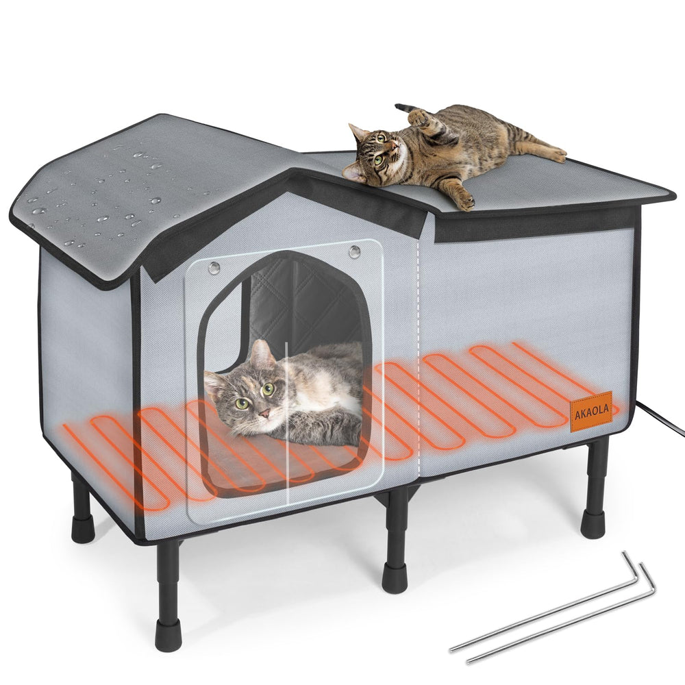 AKAOLA outdoor cat house with peak roof keeps rain out for feral cats