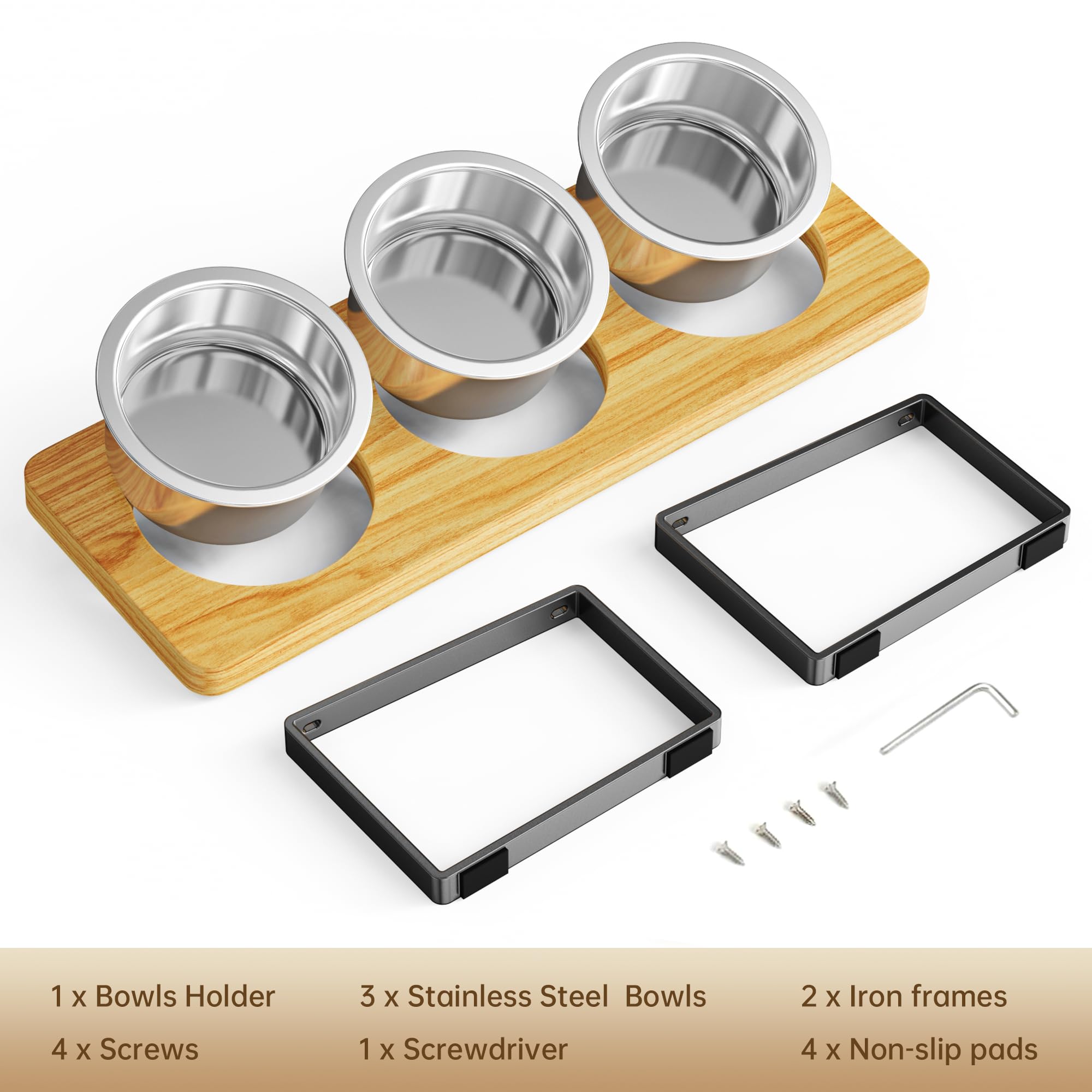 AKAOLA three-bowl set offers varied food options for small cats and puppies.