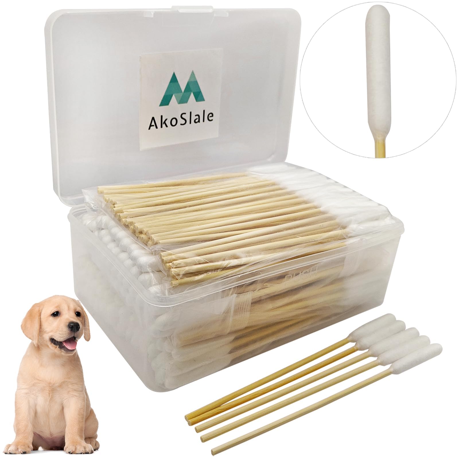 AkoSlale dog ear swabs packaging box showing organized storage for home or travel use