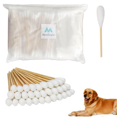 AkoSlale 7-inch bamboo cotton swabs in bulk pack for thorough dog ear cleaning.