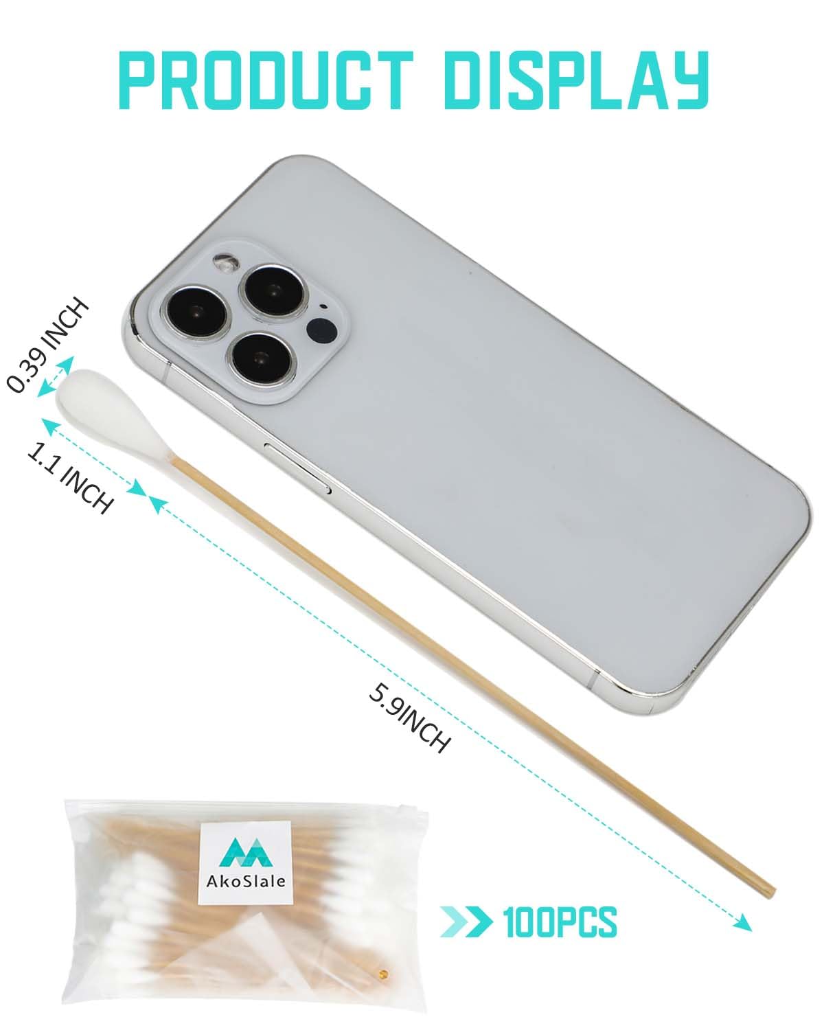 AkoSlale 7-inch bamboo cotton swabs in safe, pet-friendly design.