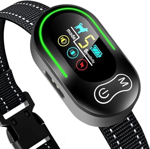 AKUVU Dog Bark Collar on a dog's neck for calm, controlled barking during walks.