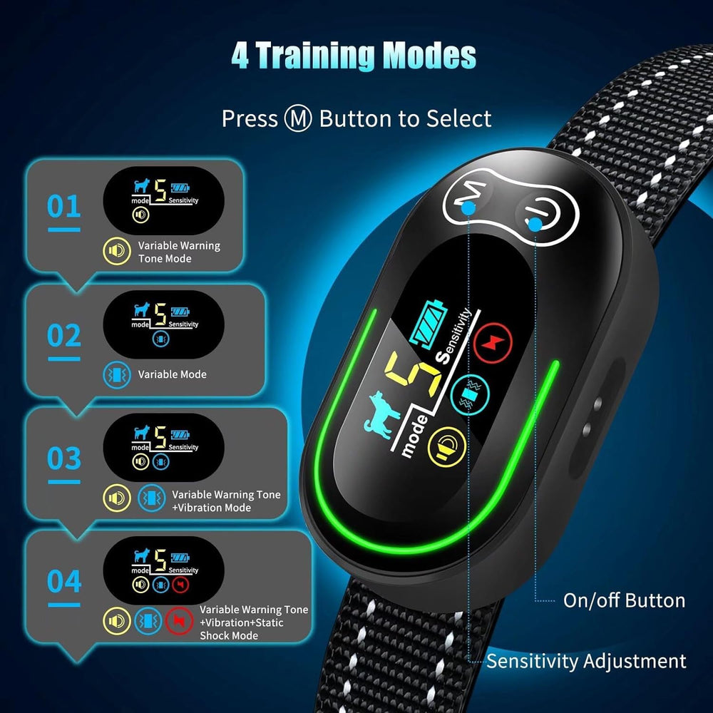 AKUVU Dog Bark Collar training modes offer beep, vibration, and shock for safer correction.