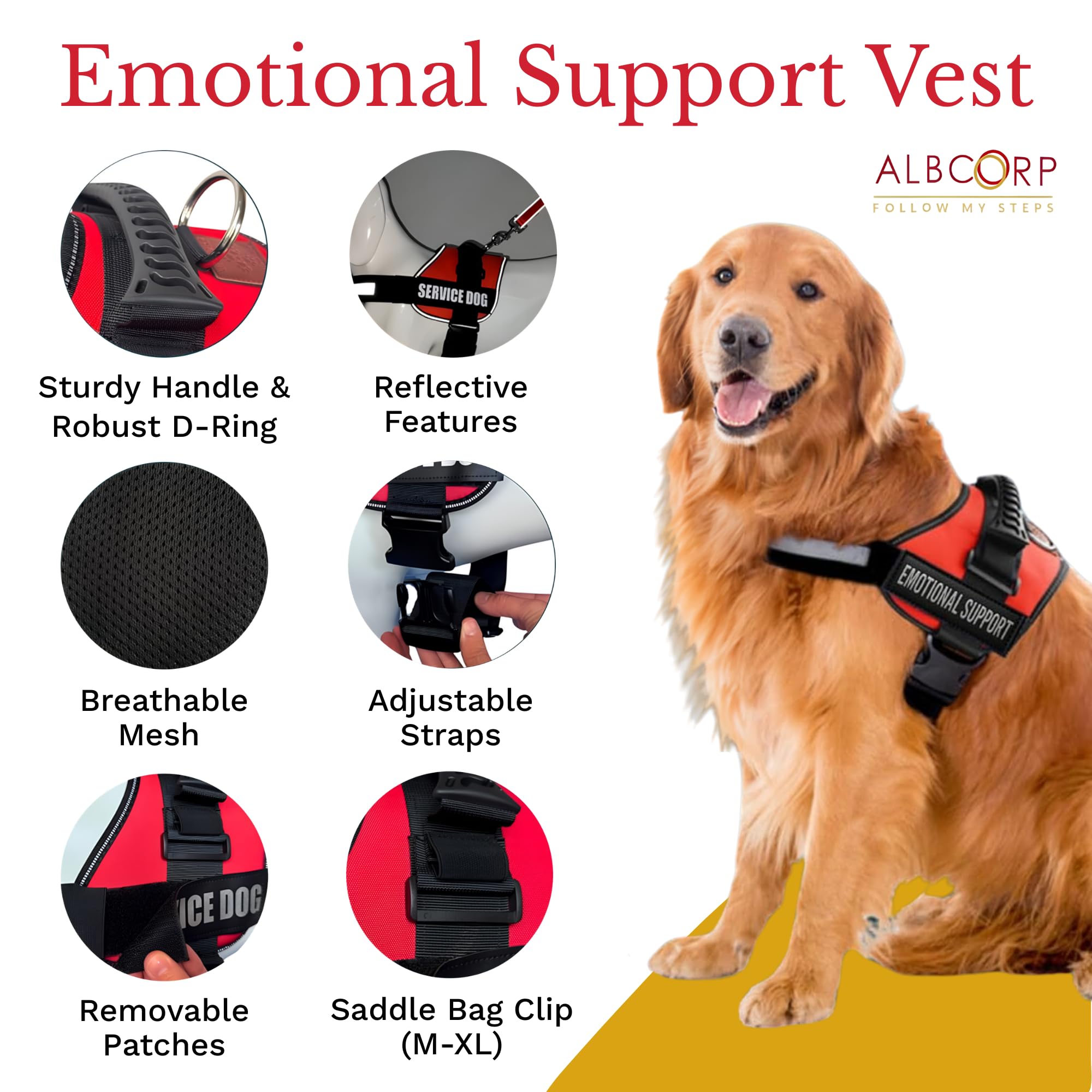 ALBCORP vest stainless steel D-ring supports leash and ID tag securely