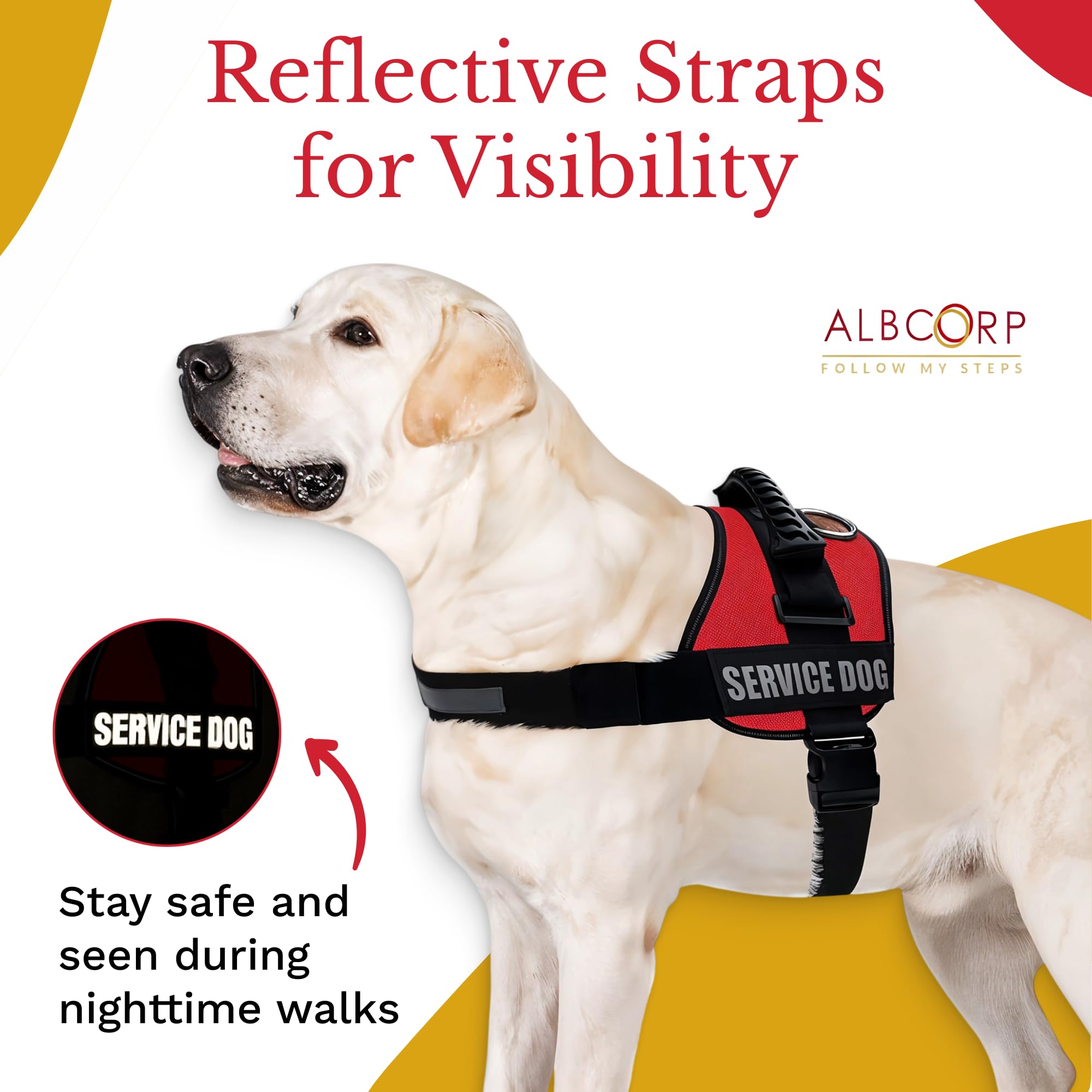 ALBCORP service dog vest harness includes two removable patches for role customization.