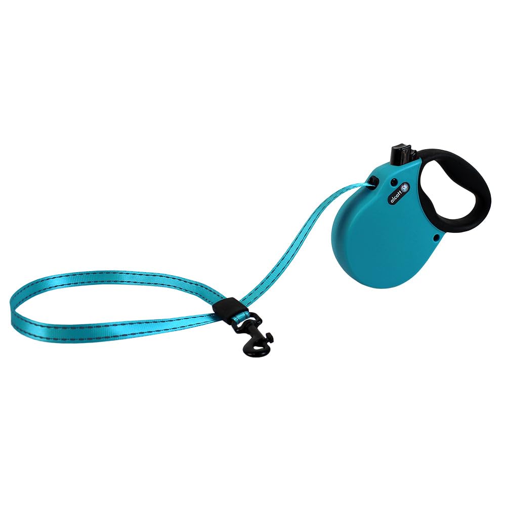 Alcott Adventure retractable belt leash in blue with soft grip for comfortable small-dog walks.