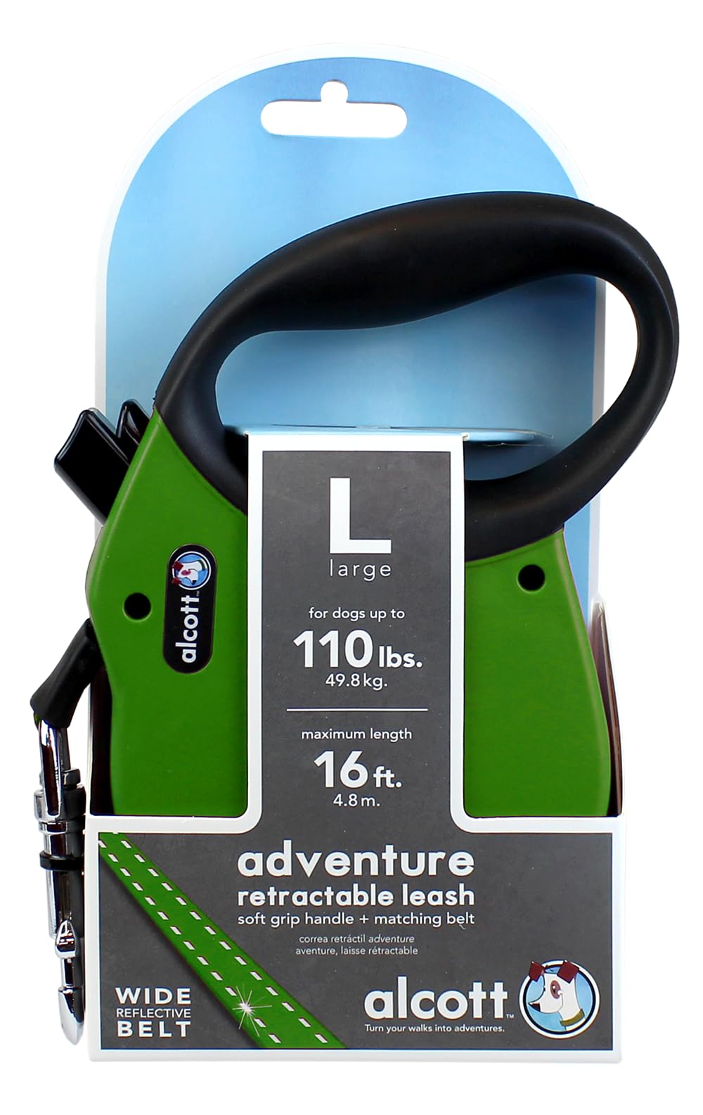 Alcott Adventure Retractable Leash soft grip handle enhances comfort on long hikes.