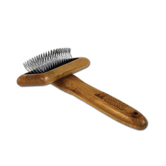 Alcott Bamboo Groom Slicker Brush small black close-up shows precise pins for gentle grooming.