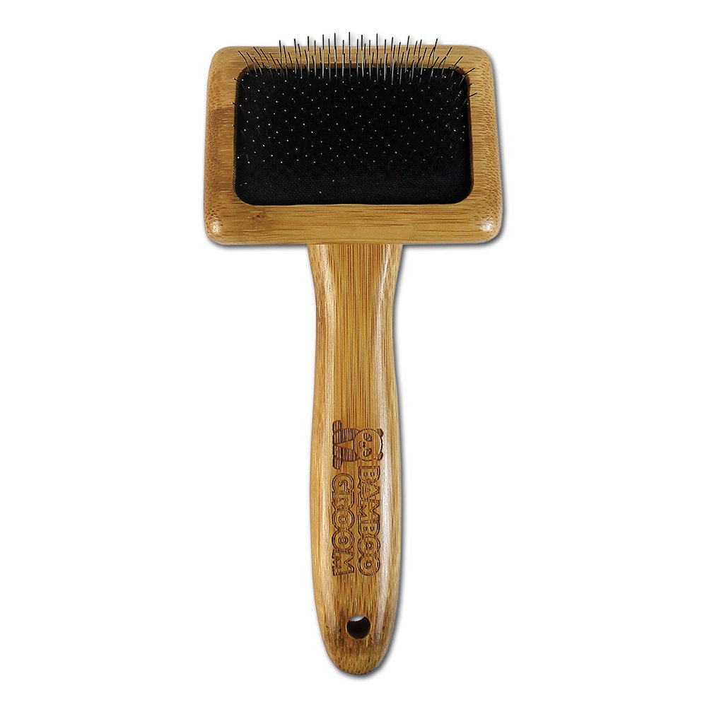 Alcott Bamboo Groom Slicker Brush ergonomic handle aids comfortable daily brushing sessions.