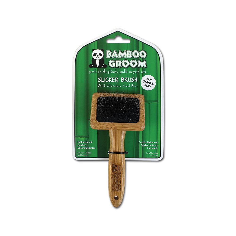 Alcott Bamboo Groom Slicker Brush water-resistant bamboo finish remains durable during baths or drying.