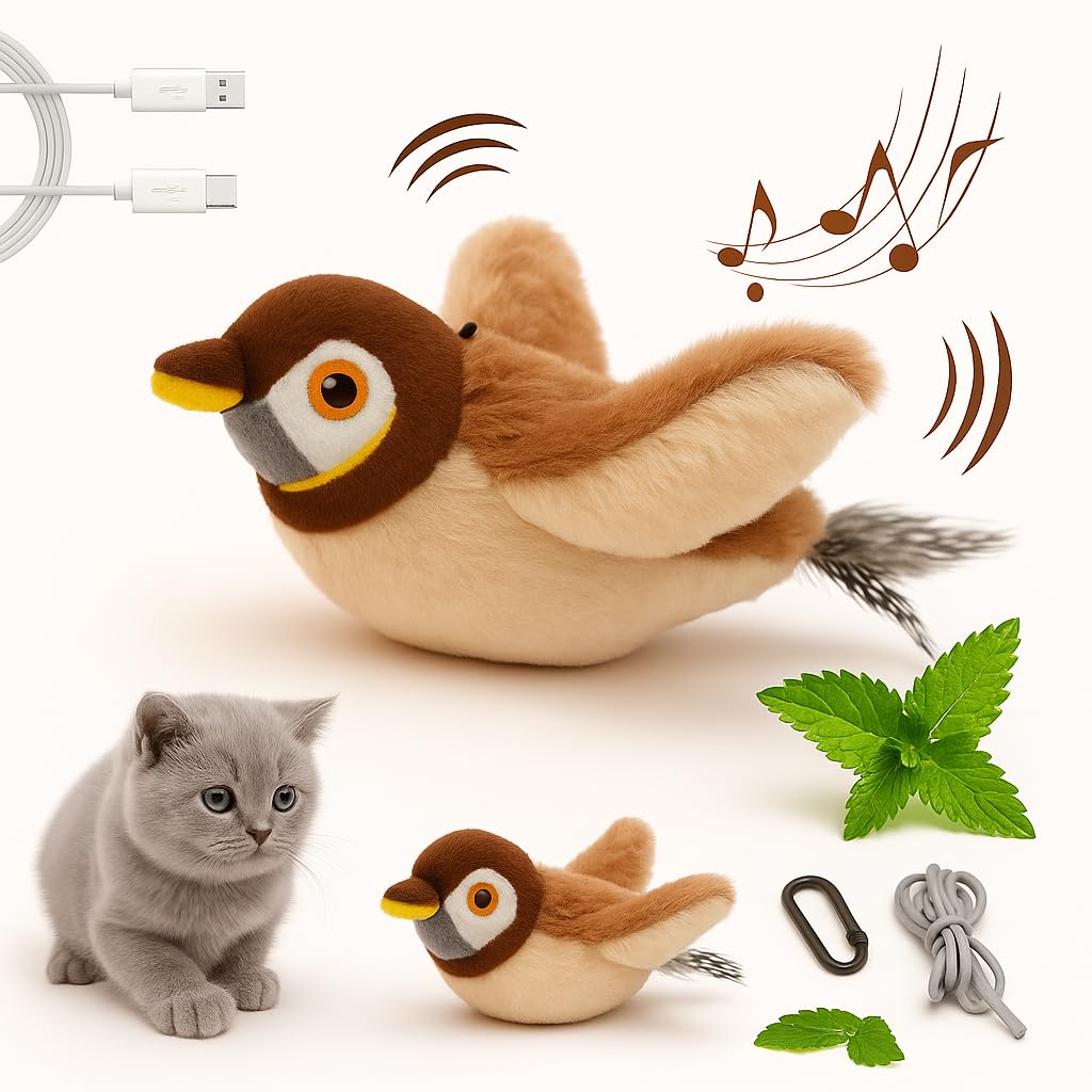 Aleena Flappy Bird Cat Toy interactive sparrow showing realistic flapping action for active play.