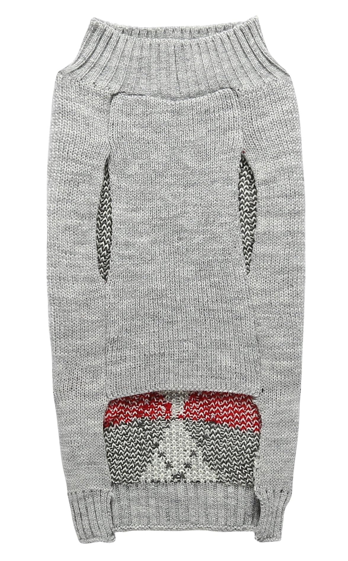 Alemon Grey Argyle Knit Pet Sweater back view showcases the classic pattern.