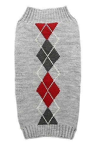 Alemon Grey Argyle Knit Pet Sweater front view keeps your dog warm during chilly walks.
