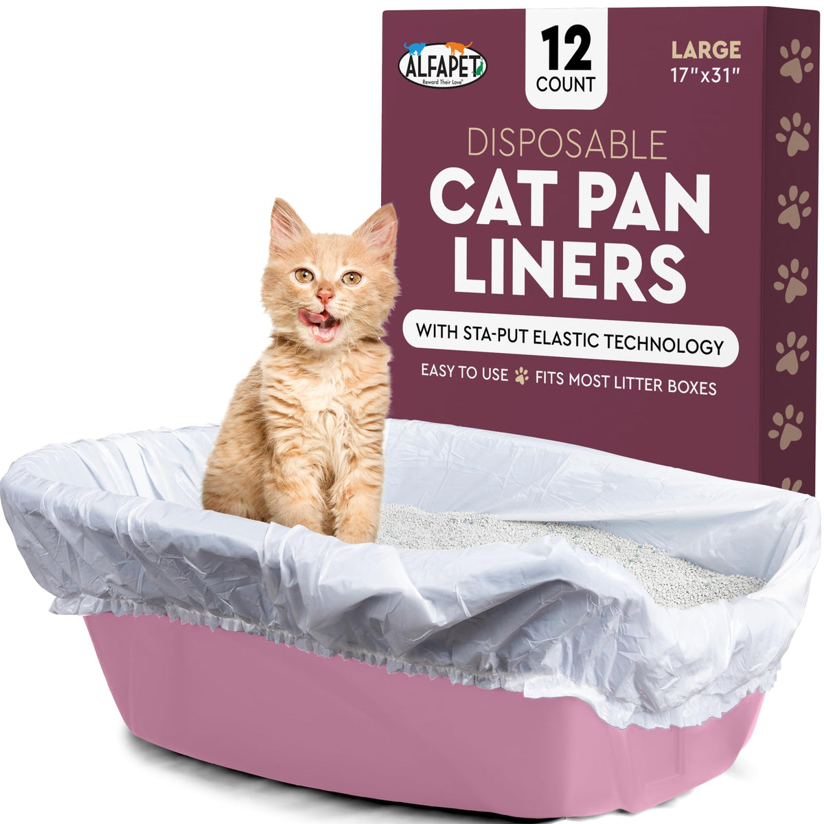 Alfapet tear-resistant litter box liners sized for medium to large pans, front view
