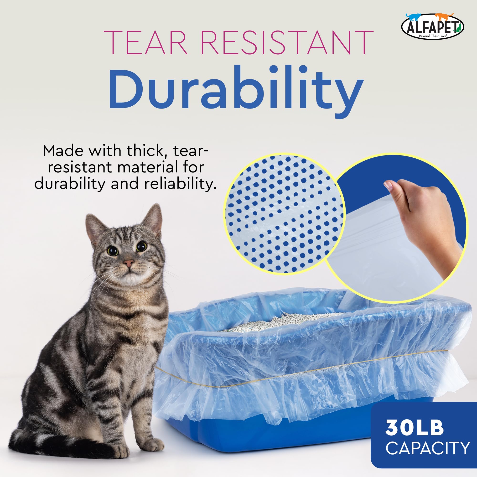 Alfapet Original Sifting Liners secured by rubber band for stable cleanup
