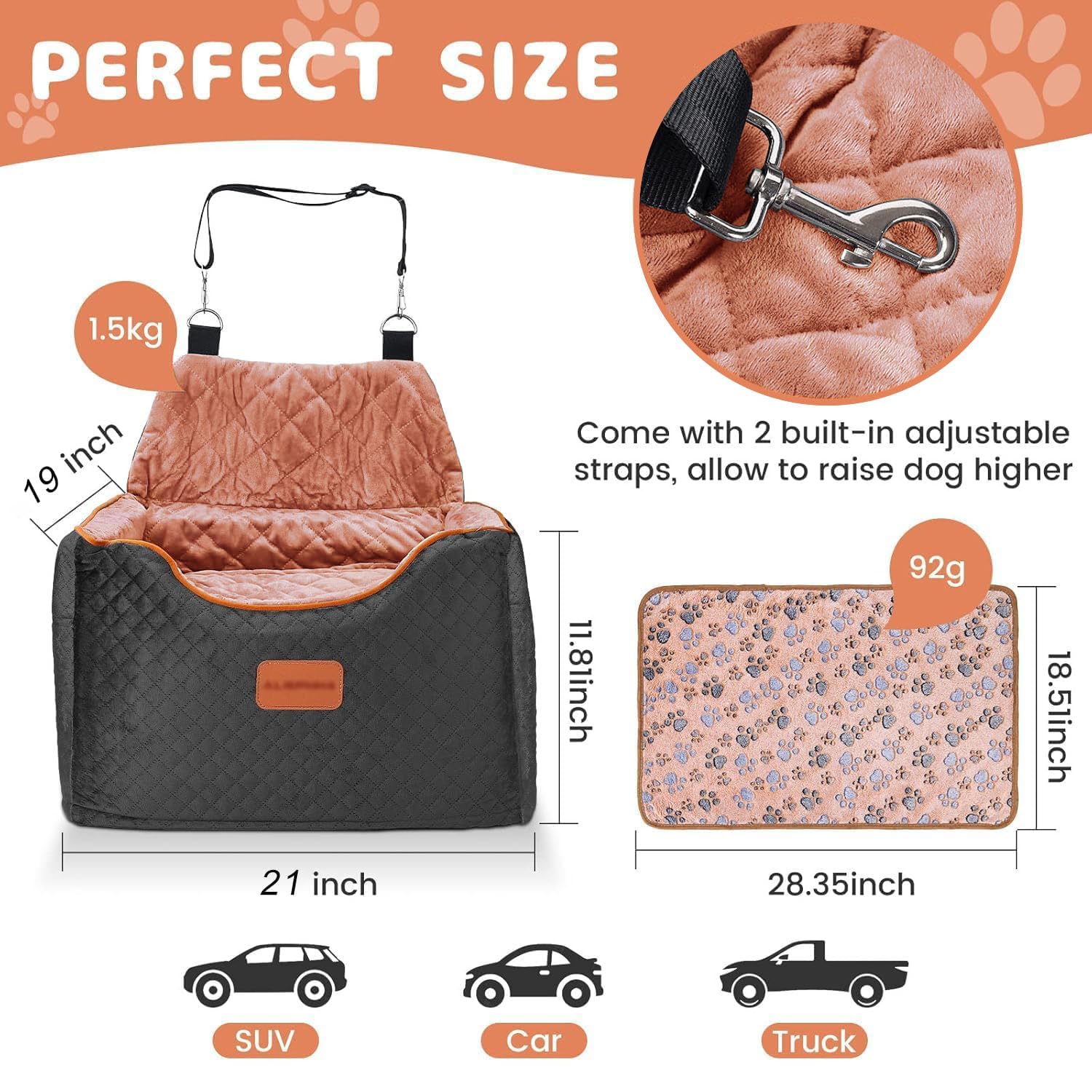 AlfaTok booster seat quick install with strap on headrest for front or back seat.