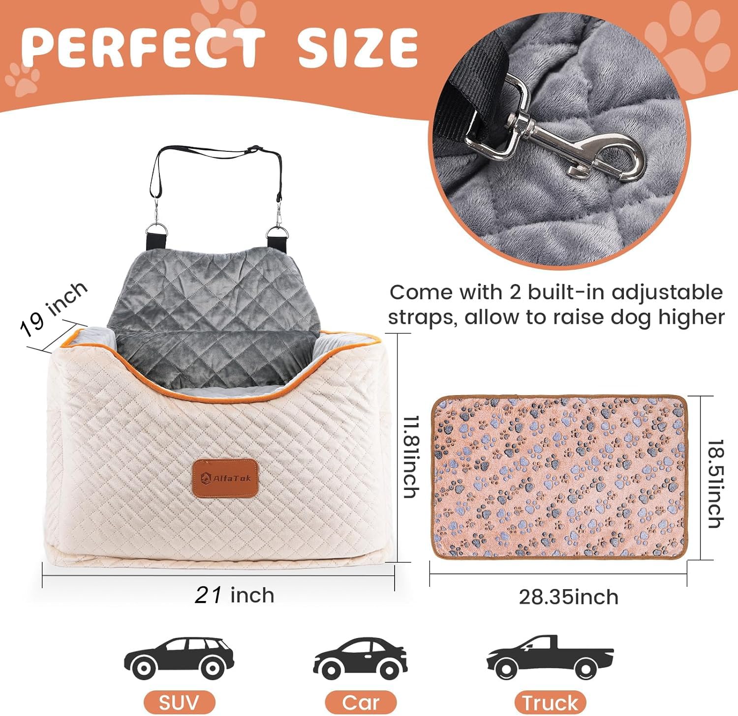 AlfaTok booster seat storage pocket keeps snacks and kibble handy