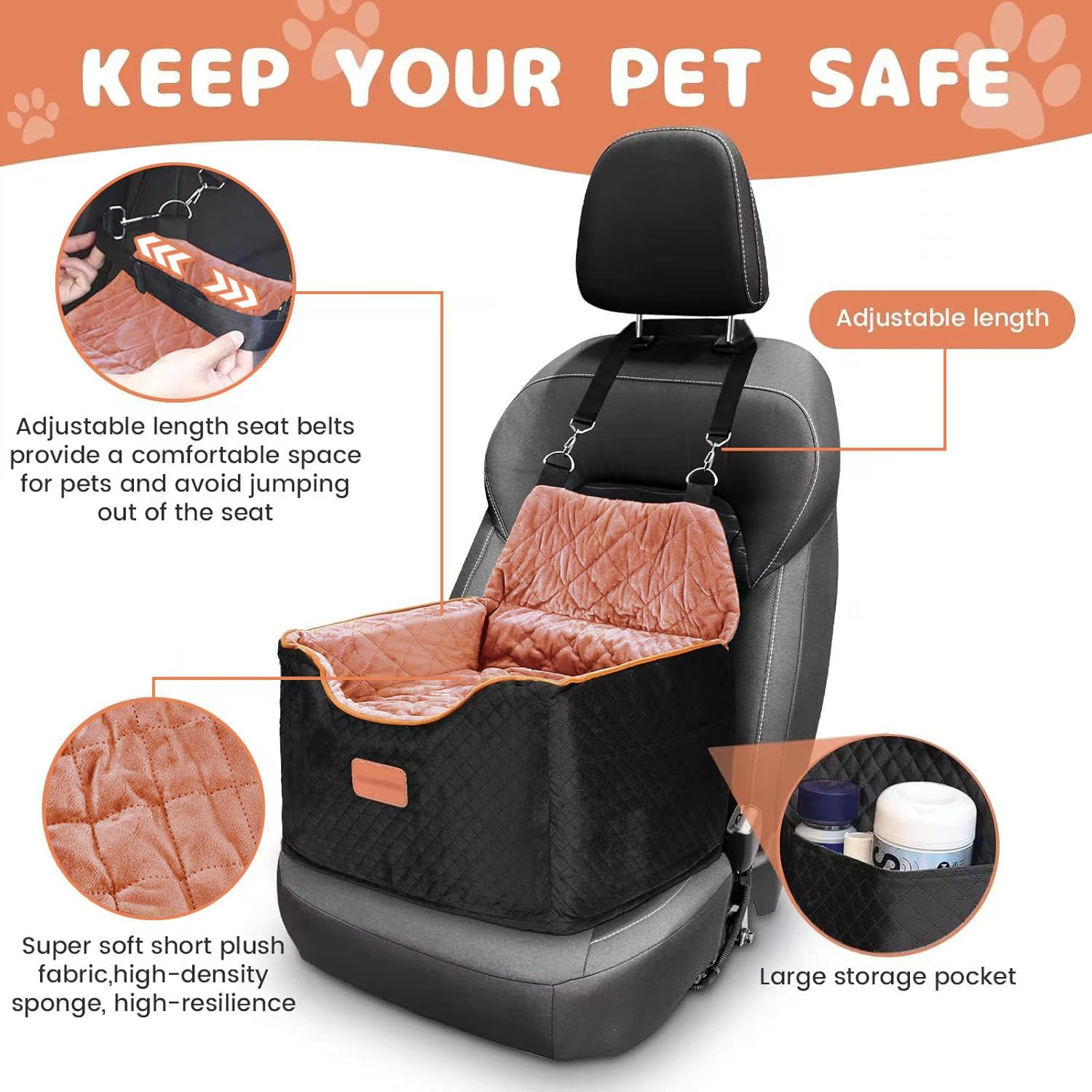 AlfaTok booster seat features anti-slip bottom and secure strap for stability.