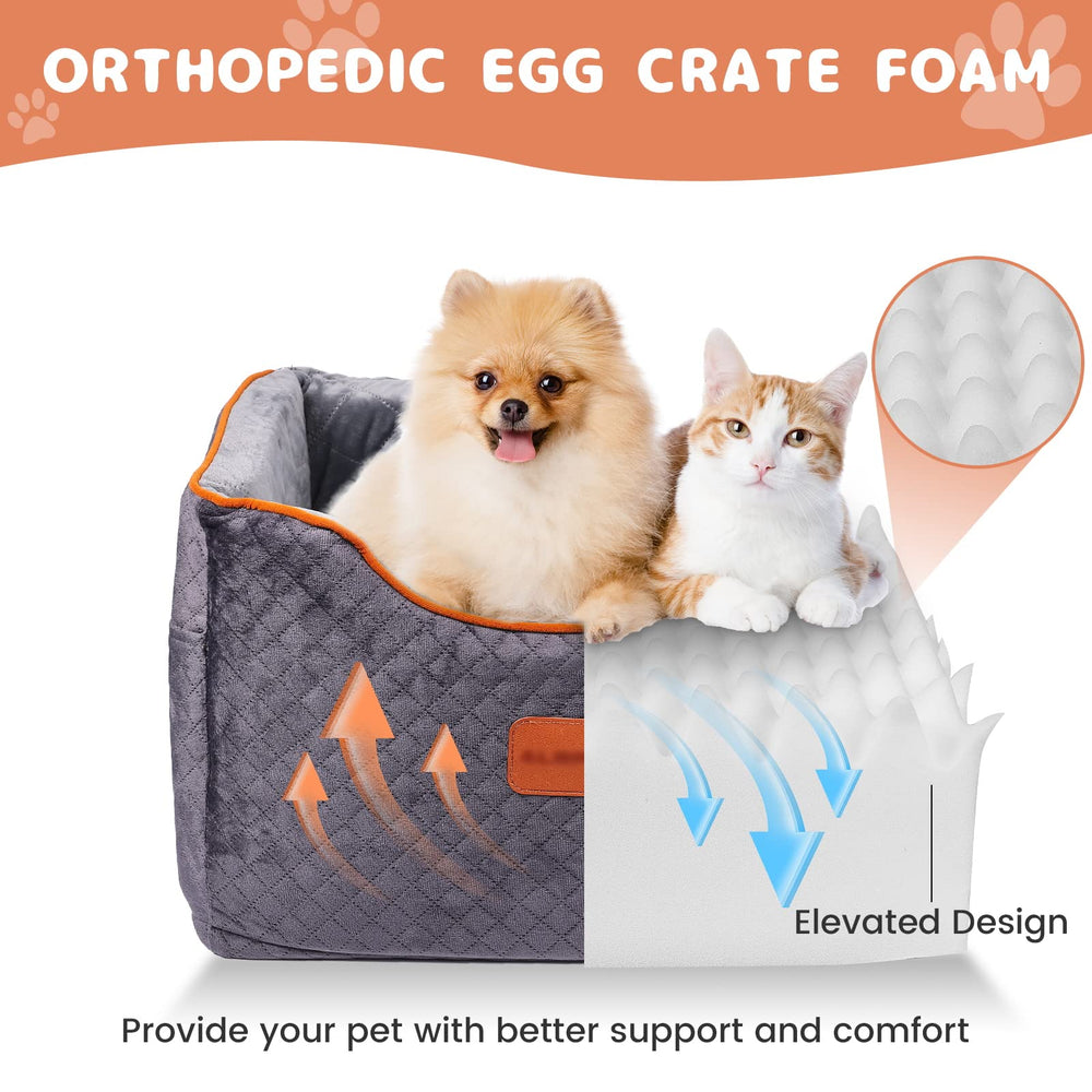AlfaTok memory foam booster seat with velvet sleeping surface provides soft, comfortable rest.