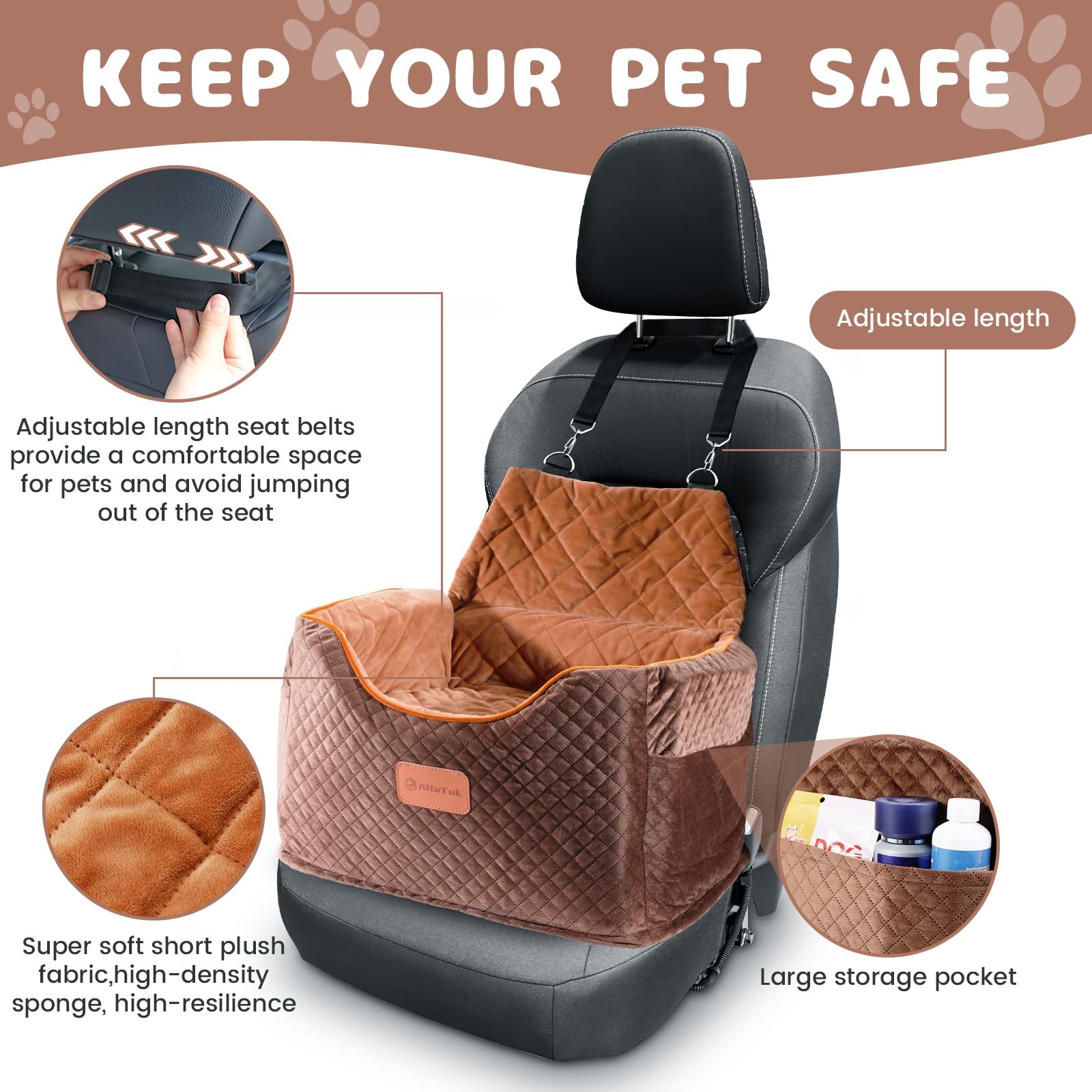 AlfaTok memory foam booster dog car seat anti-slip-bottom demonstrates secure ride stability