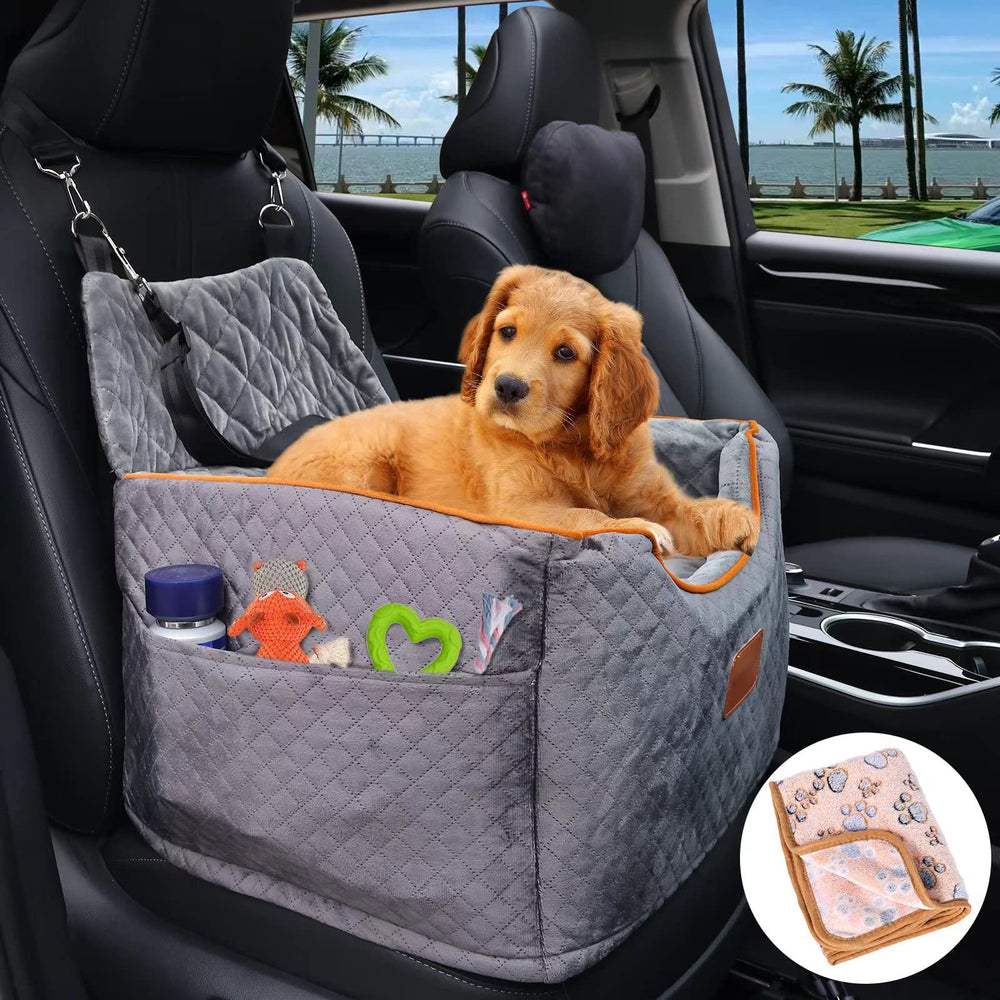 AlfaTok memory foam booster seat elevates your dog for a better view during travel.