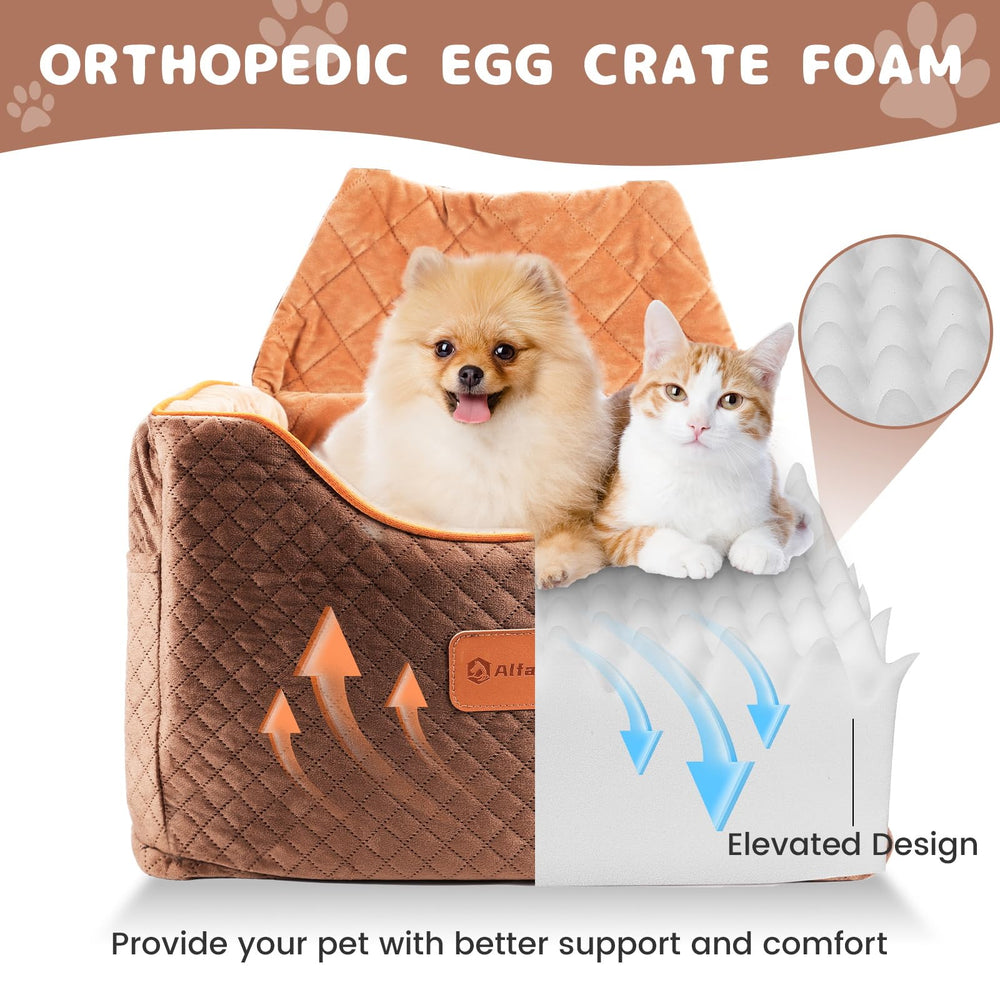 AlfaTok memory foam booster dog car seat memory-foam-closeup emphasizes soft support and quick rebound