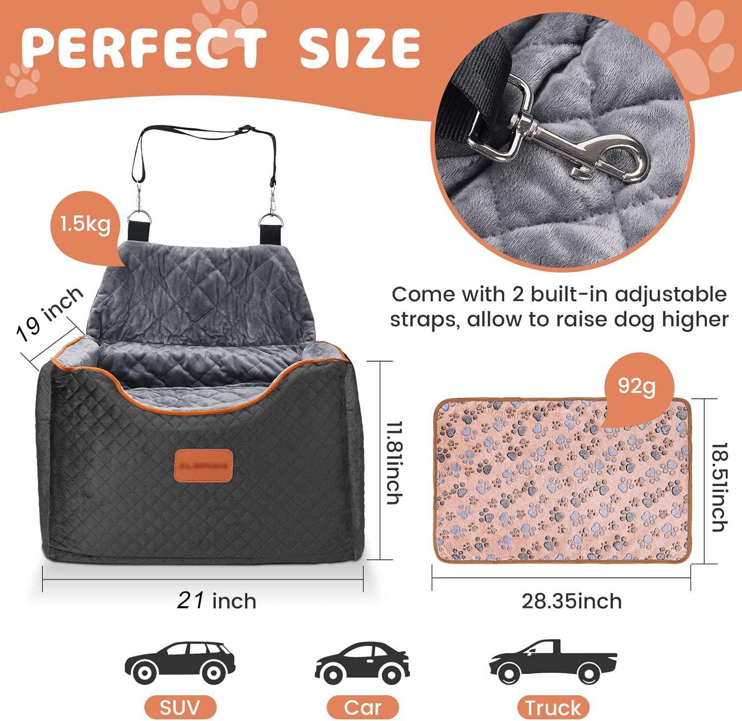 Built-in harness leash keeps dogs secure in AlfaTok booster seat