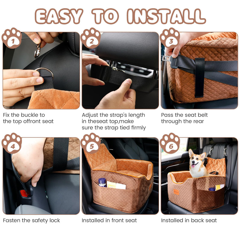 AlfaTok memory foam booster dog car seat storage-pockets reveals convenient on-the-go storage