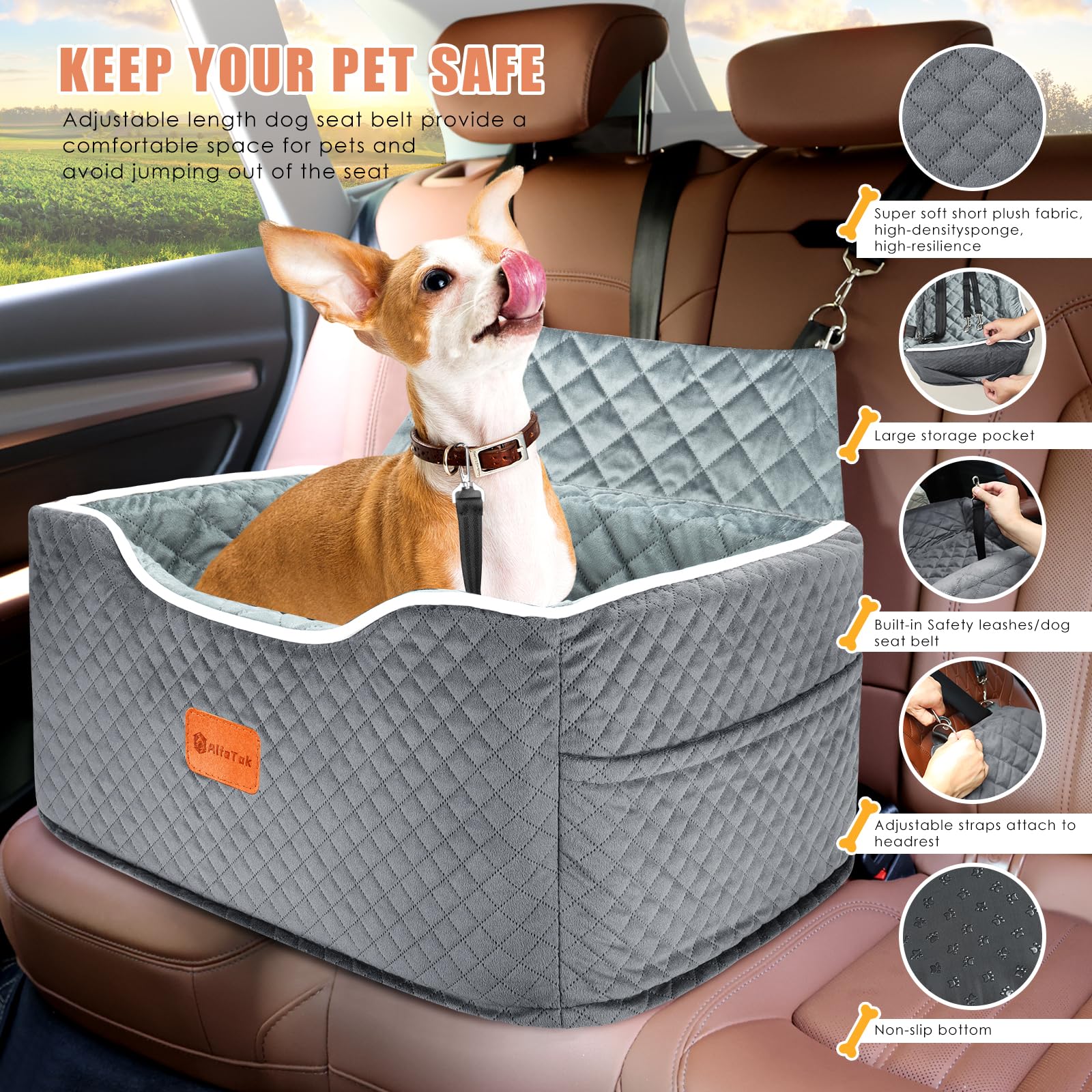AlfaTok memory foam booster dog seat anti-slip bottom keeps seat stable