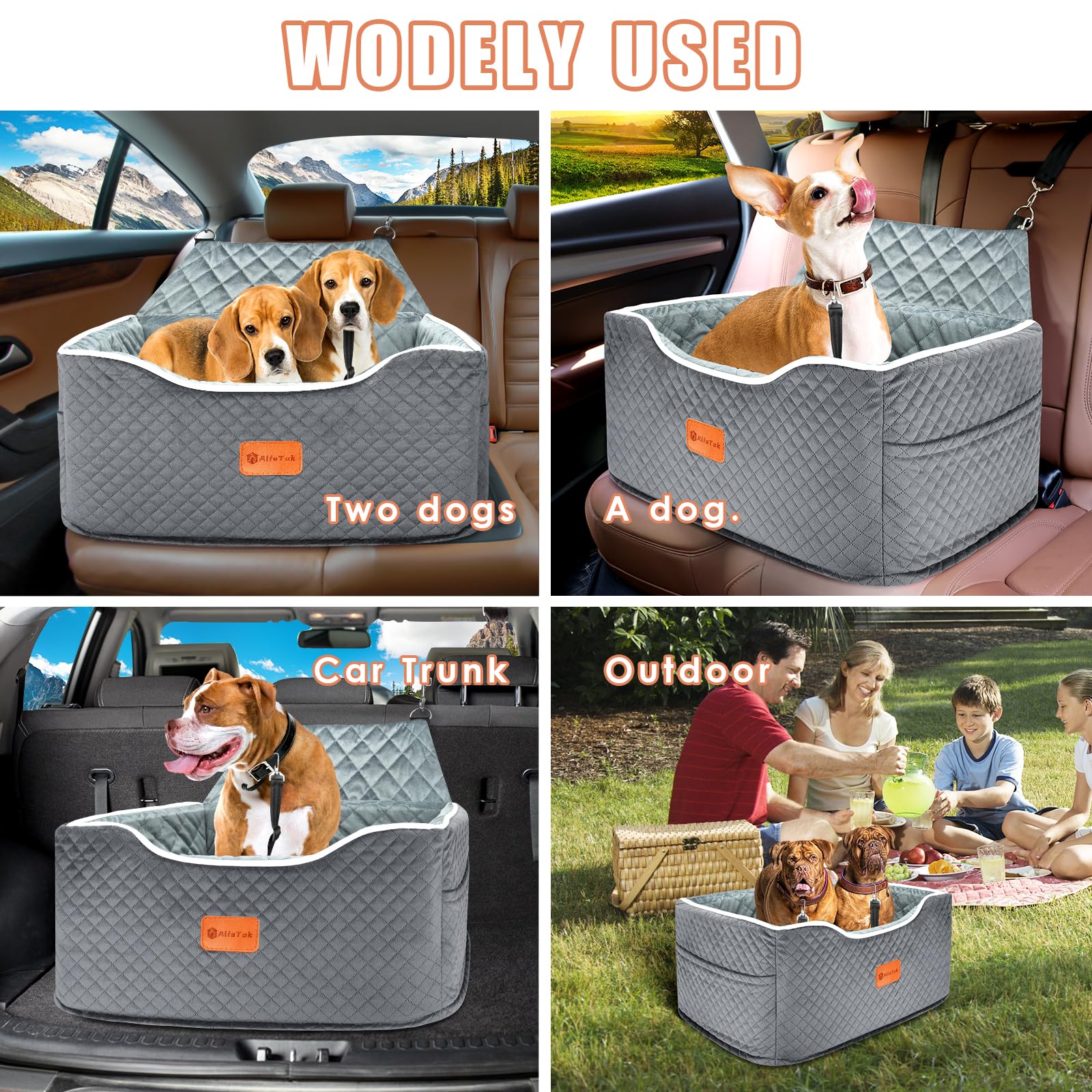 AlfaTok memory foam booster dog seat suitable for camping and outdoor use