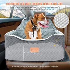 AlfaTok memory foam booster dog seat with harness attachment for secure travel