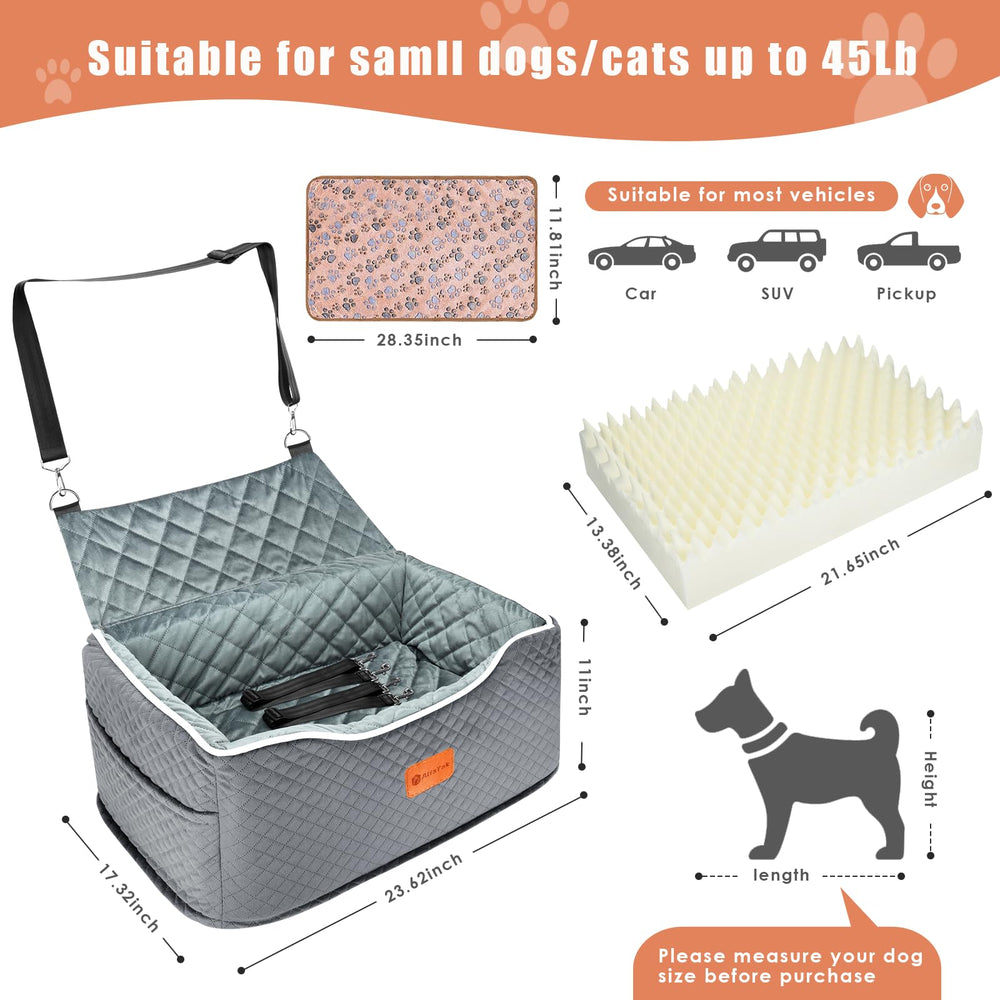 AlfaTok memory foam booster dog seat storage pockets for snacks and toys