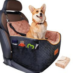 AlfaTok memory foam booster dog seat shows elevated view for calmer travel.