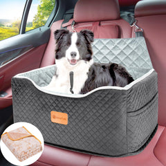 AlfaTok memory foam booster seat front view showing elevated travel comfort for medium dogs.