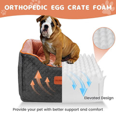 AlfaTok memory foam dog car seat with plush velvet sleeping surface.