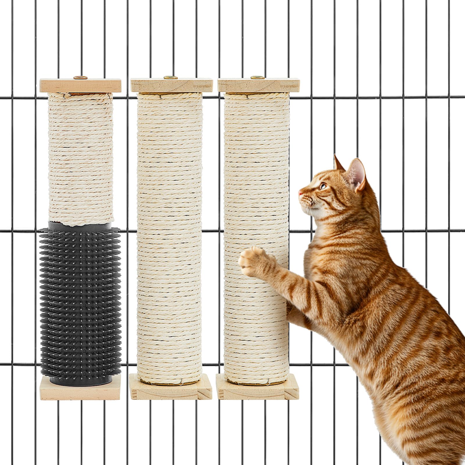 Aliceset 3-pack cat scratching posts inside cage provide claw sharpening and space-saving mounting.