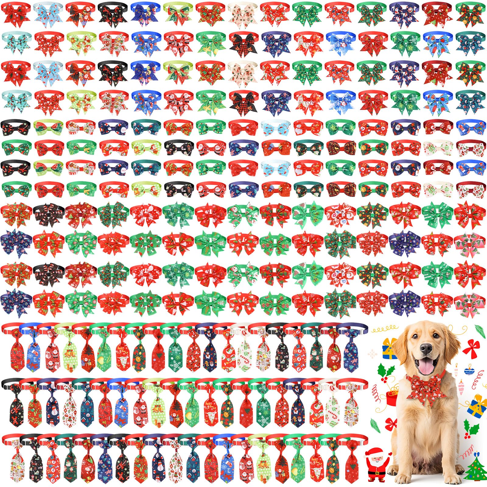 Aliceset Christmas dog bow ties pack with diverse patterns for festive looks.