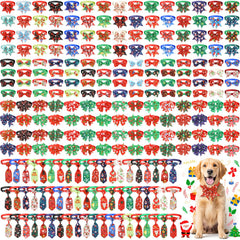 Aliceset Christmas dog bow ties pack with diverse patterns for festive looks.