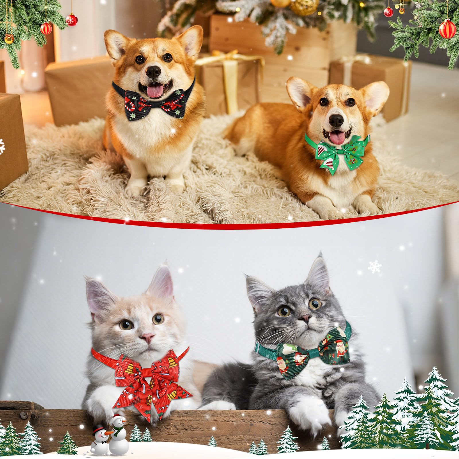Aliceset multicolor Christmas bow patterns shown on a dog for a stylish holiday look.