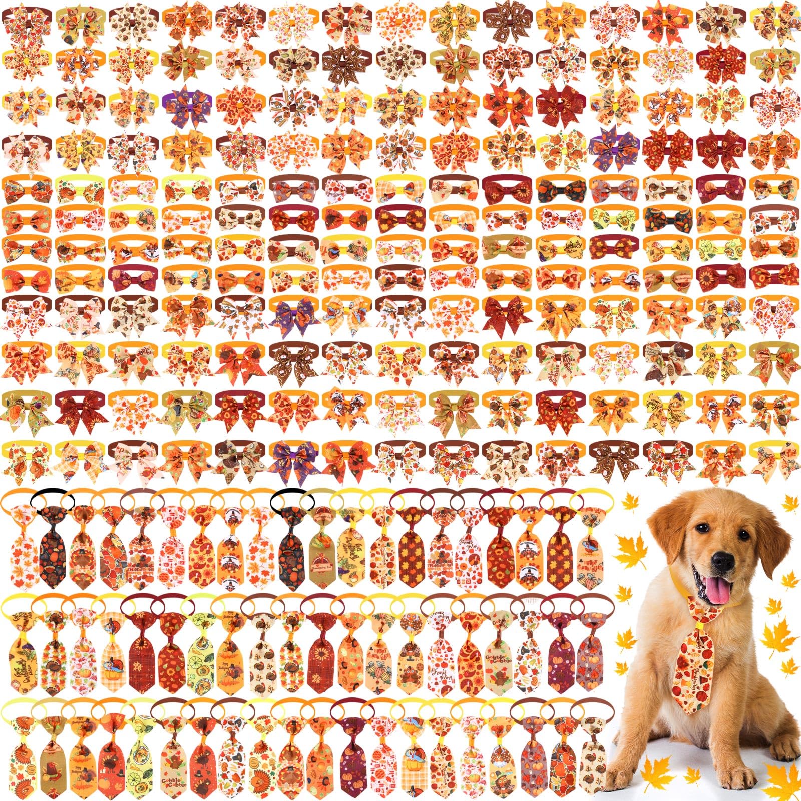 Aliceset Thanksgiving dog bows variety collection showing festive patterns for holiday outfits.