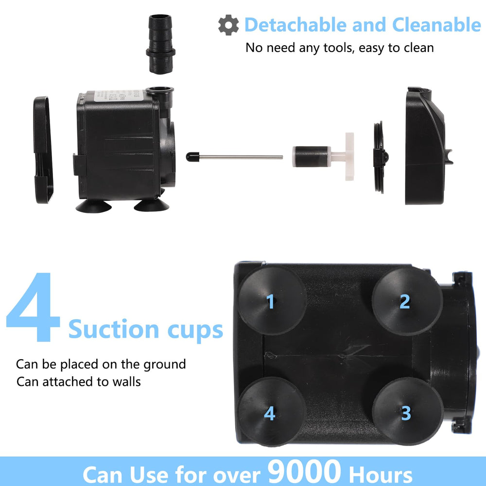 Alizzy 400GPH pump in fish tank, safe intake filter protects small fish.