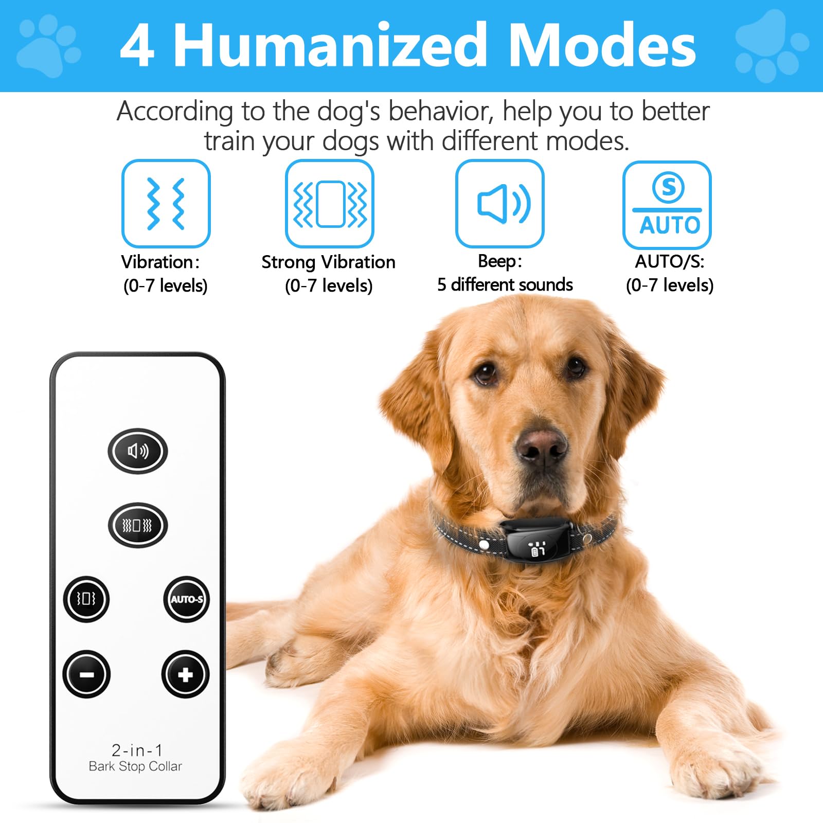 ALKD dog bark collar remote-training view demonstrates control from up to 165 feet.
