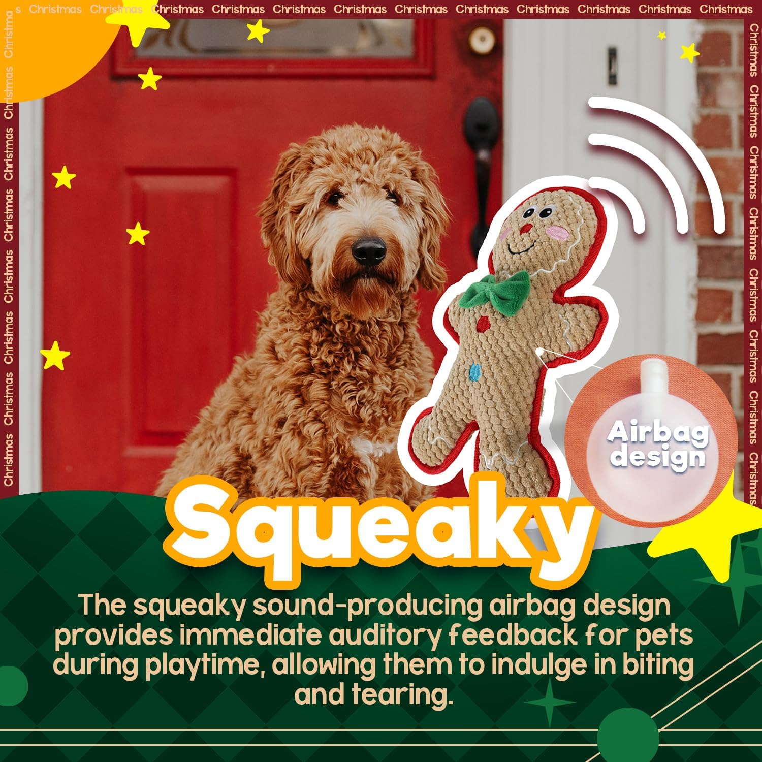 ALL FOR PAWS AFP gingerbread-man toy highlights chew-guard stitching for resilience