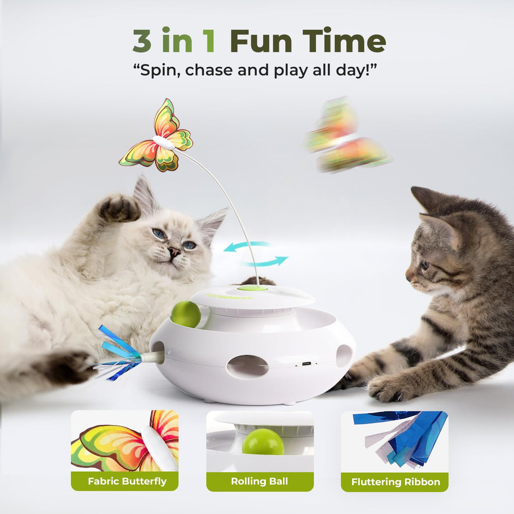 All For Paws cat toy ribbon-pop showcases randomized prey popping for engaging chase sessions