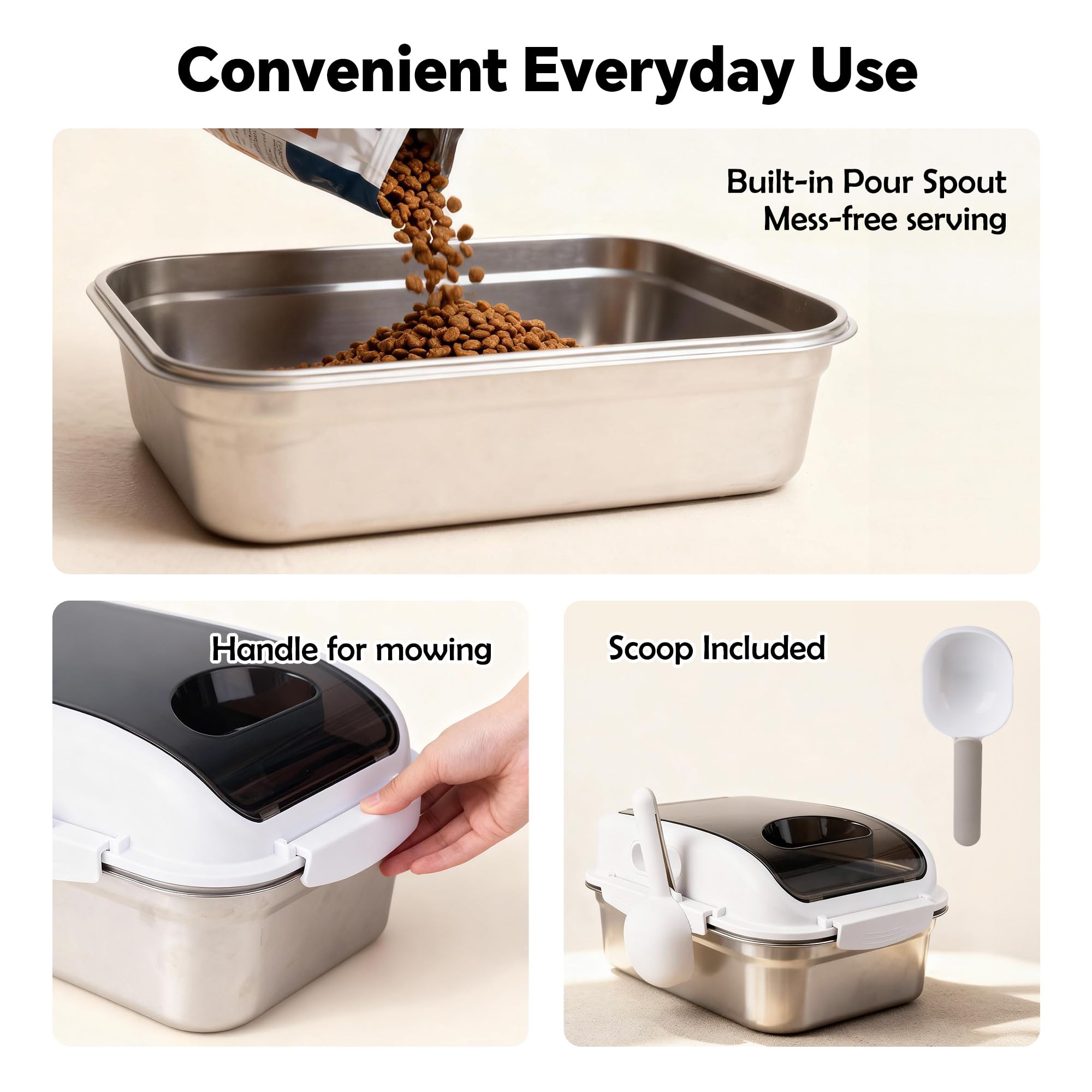 ALL FOR PAWS clear-lid view enables quick monitoring of food levels.