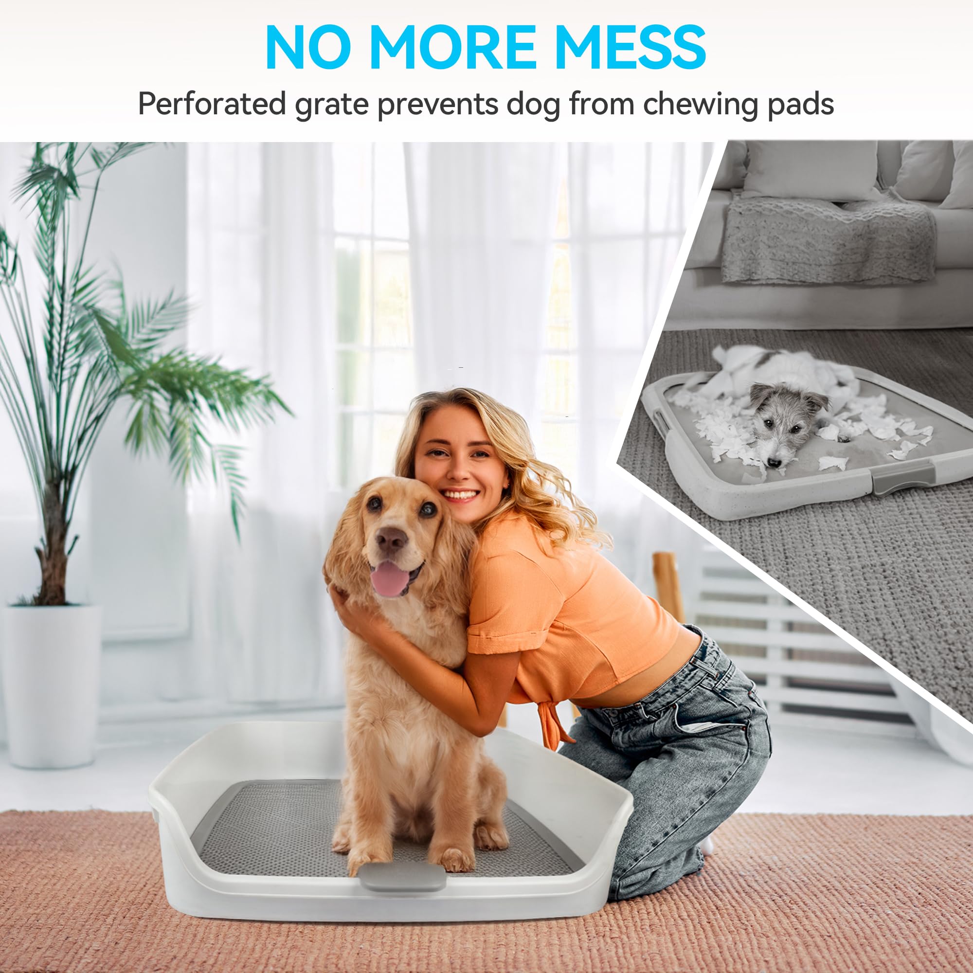 ALL FOR PAWS dog litter box with raised sides helps contain mess.