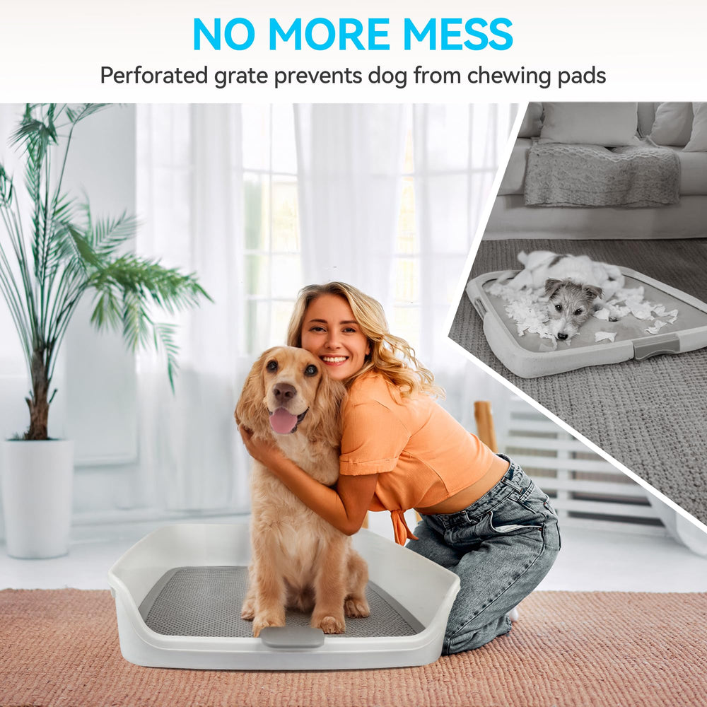 ALL FOR PAWS dog litter box with raised sides helps contain mess.