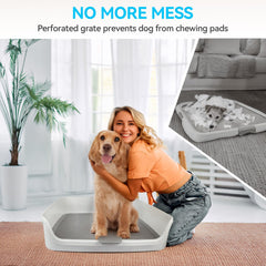 ALL FOR PAWS dog litter box with raised sides helps contain mess.