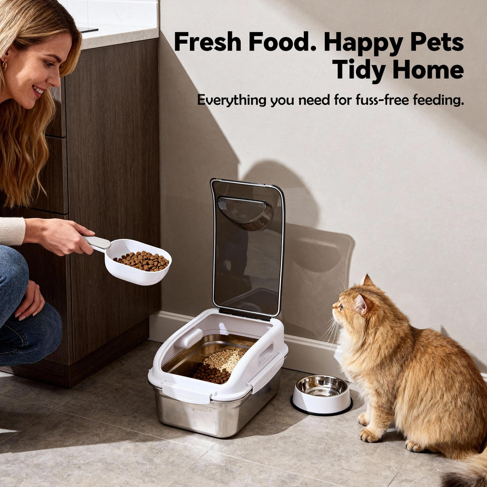 ALL FOR PAWS dry-food inside container fosters organized kitchen and freshness.